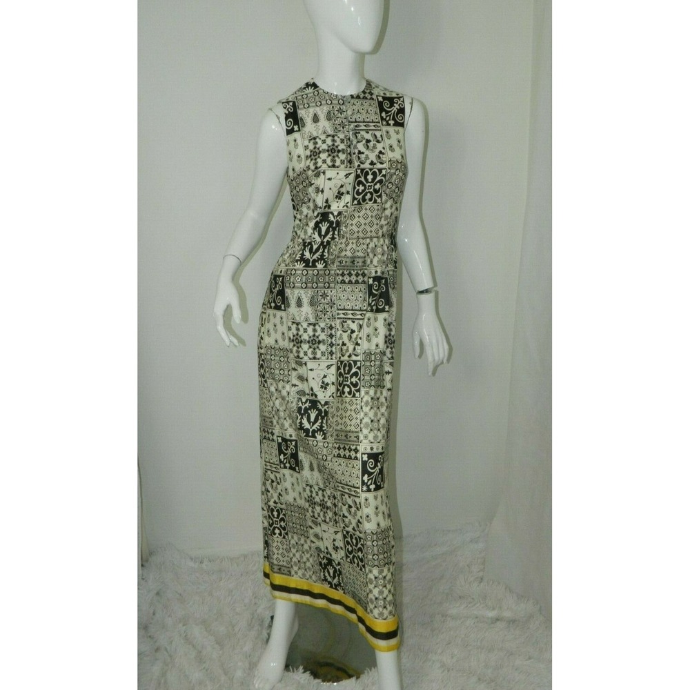 Vintage Caron Chicago Dress Maxi Brown Geometric Back Zip Size 10